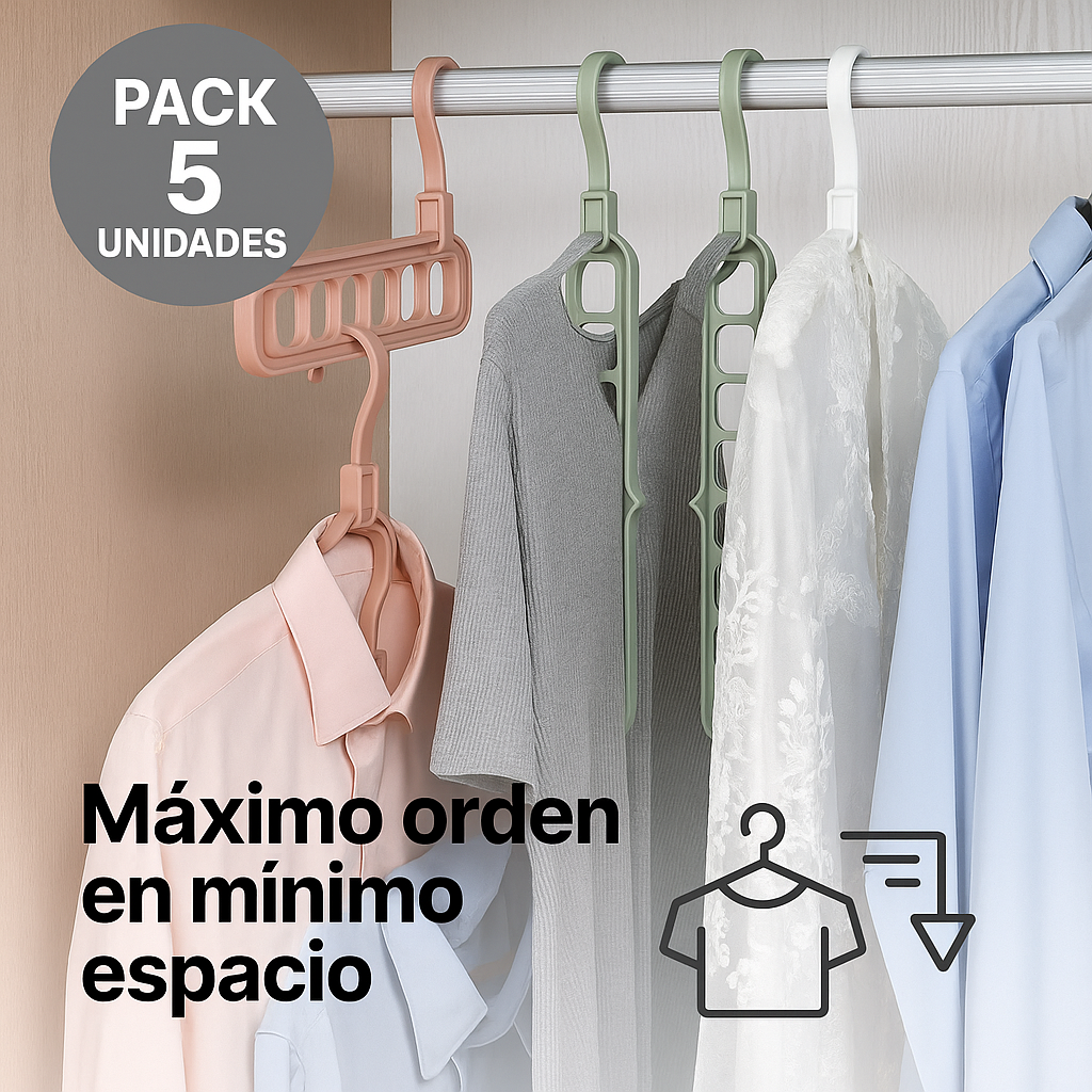 MaxiPerchas™ – PACK 5 Unidades | Ahorra hasta 80% de espacio en tu clóset