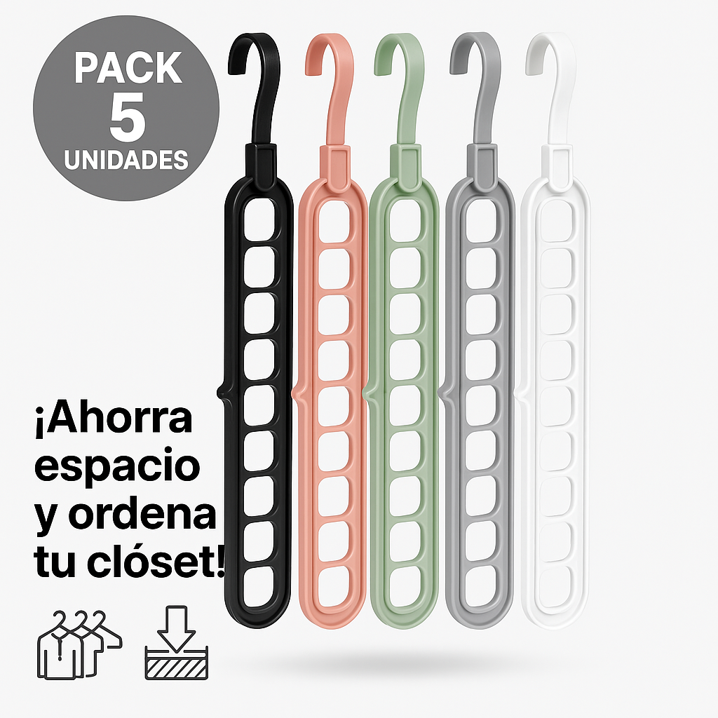 MaxiPerchas™ – PACK 5 Unidades | Ahorra hasta 80% de espacio en tu clóset