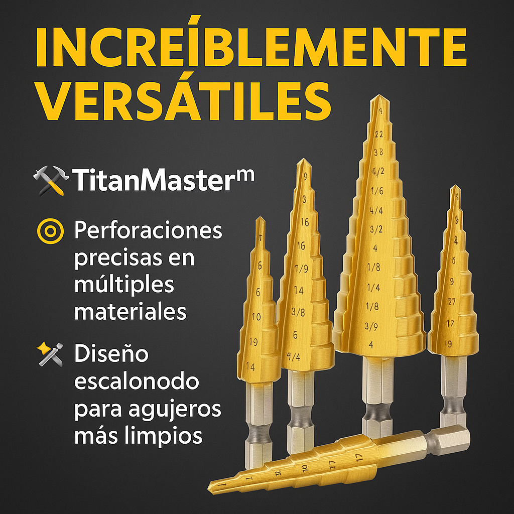 TitanStep™ 🔩 – Brocas cónicas de titanio para perforar sin esfuerzo