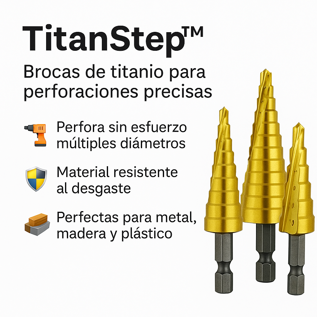 TitanStep™ 🔩 – Brocas cónicas de titanio para perforar sin esfuerzo