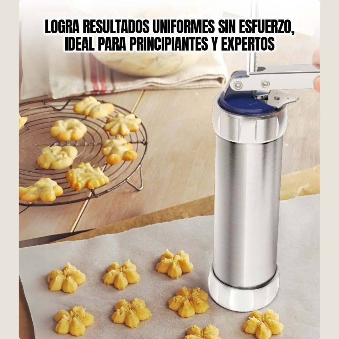 DulceArte™ 🍪 Prensa para hacer galletas + 20 Moldes de Regalo 🎁