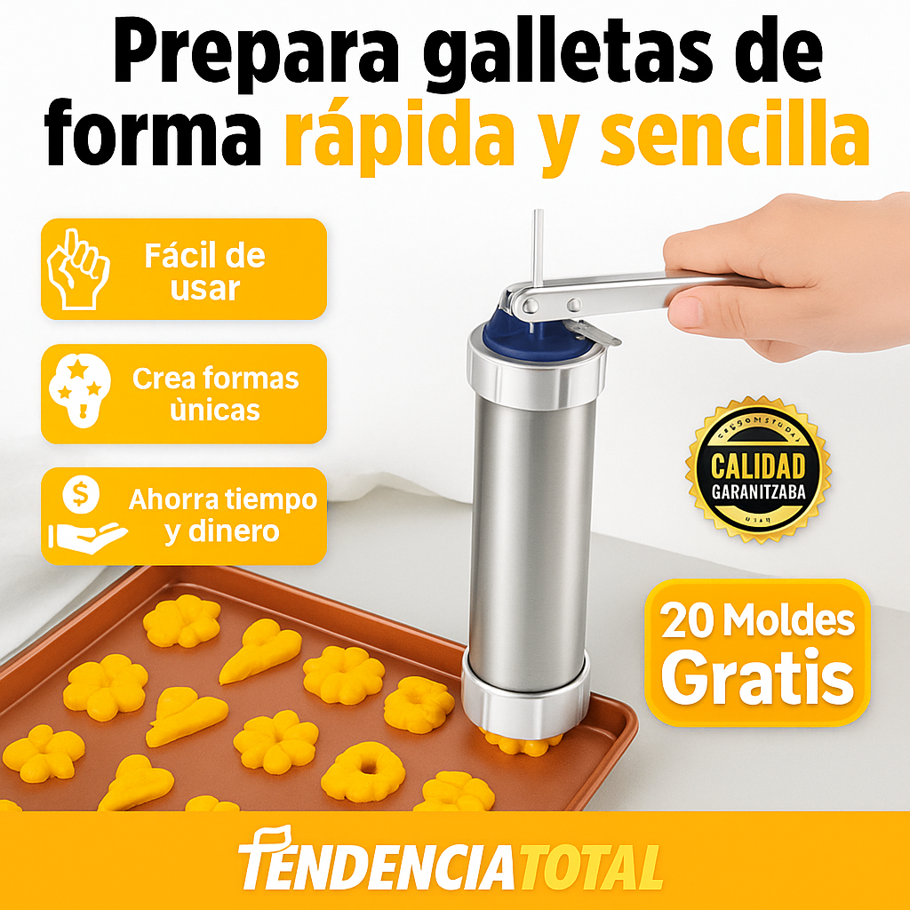 DulceArte™ 🍪 Prensa para hacer galletas + 20 Moldes de Regalo 🎁