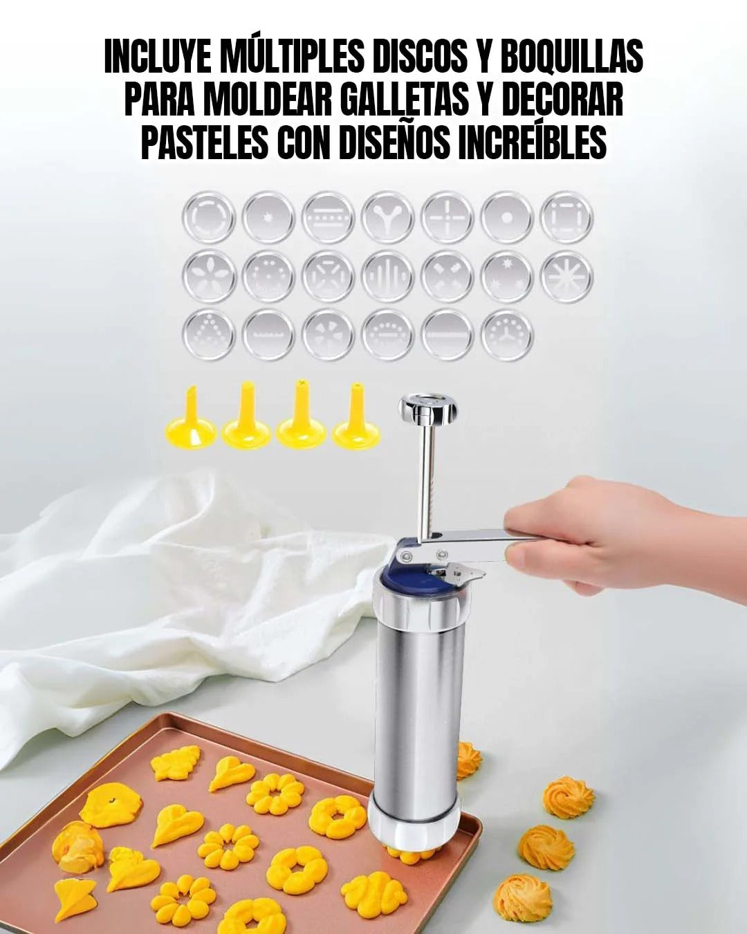 DulceArte™ 🍪 Prensa para hacer galletas + 20 Moldes de Regalo 🎁