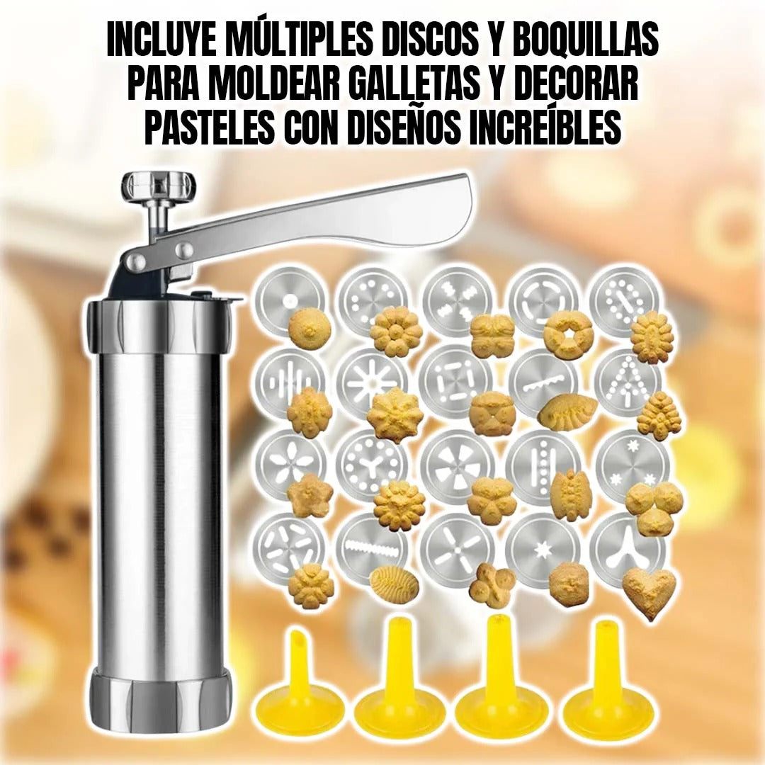 DulceArte™ 🍪 Prensa para hacer galletas + 20 Moldes de Regalo 🎁